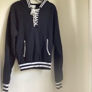 Youths In Balaclava Hoodie Black White Womens Medium Varsity Lace Tie Rare